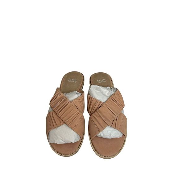 EILEEN FISHER sandals Womens 8.5 Toffee Cream Slide Cross Cross Flat Nubuck NEW - Picture 4 of 9